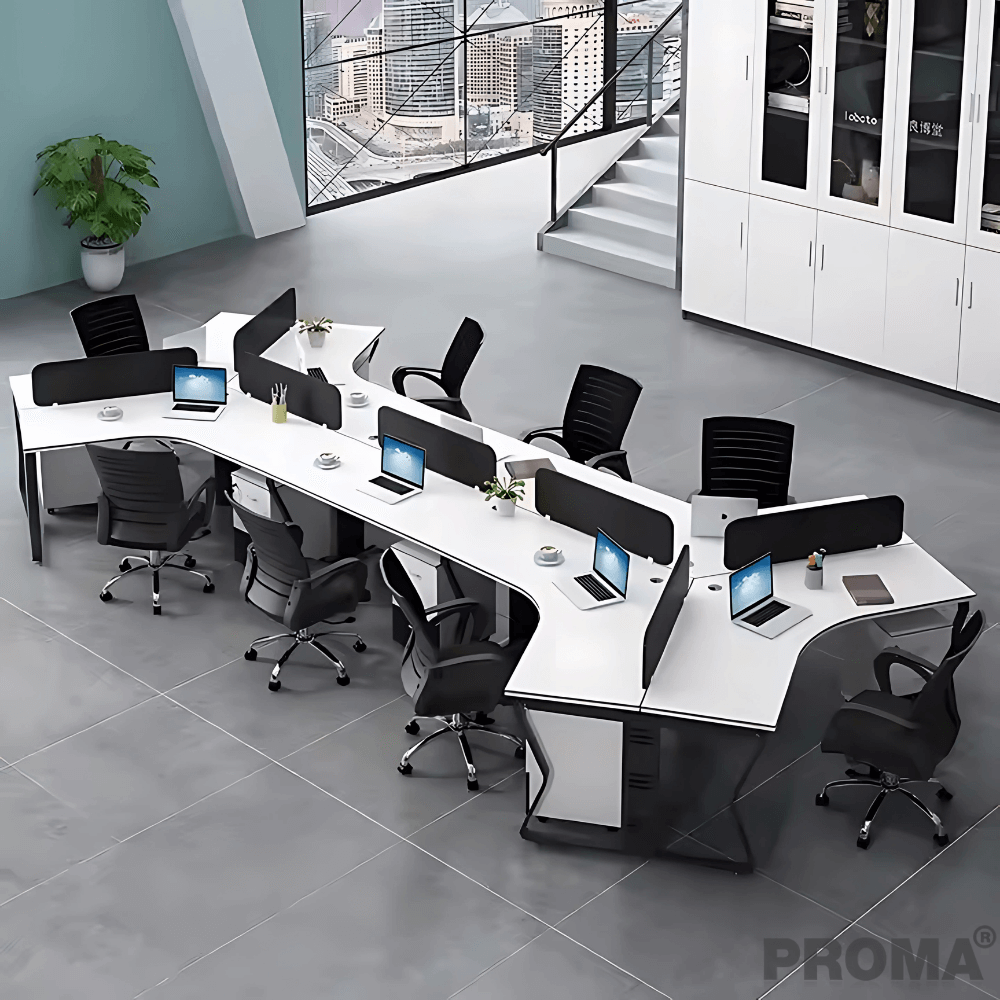 [Pre-order] โต๊ะทำงาน Proma-POD-05 สีขาว/ดำ แบบ 8 ที่นั่ง (มีตู้เอกสาร)